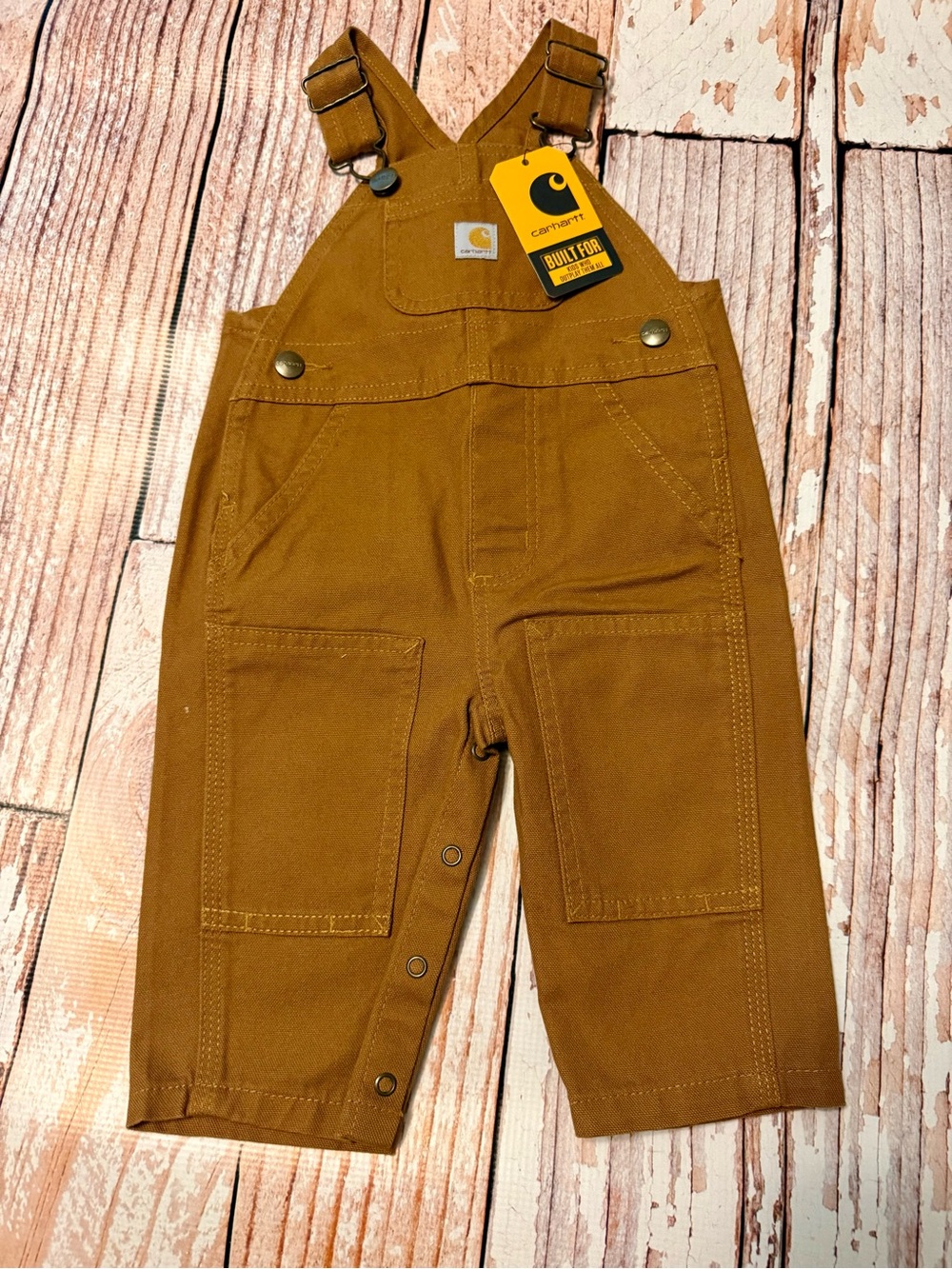 Adorable Carhartt Kids Tan Overalls with Front and Back Pockets